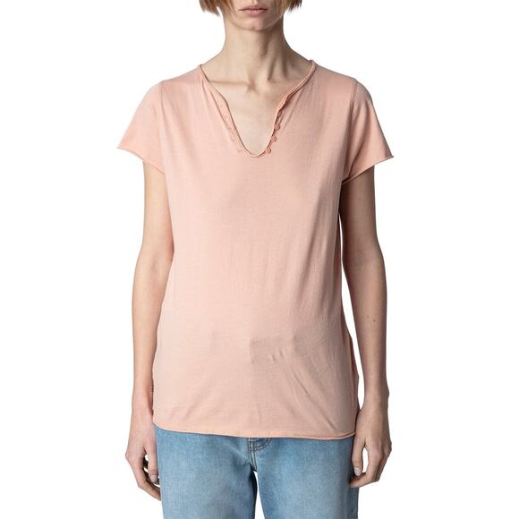 nwt ZADIG & VOLTAIRE sz L Tunisien Rock Henley tee in Poudre Pink - Picture 2 of 2